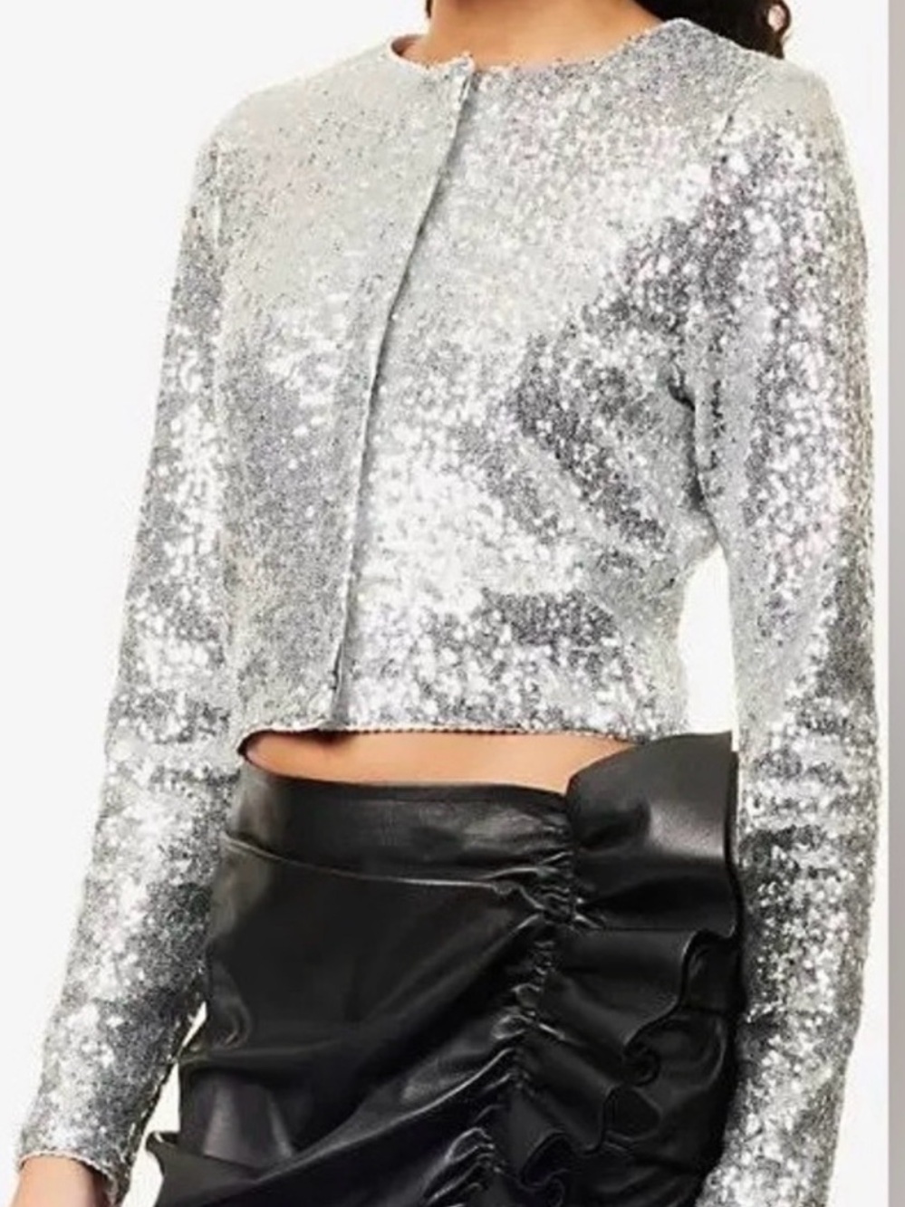 Good American Metallic Silver Sequin Jacket